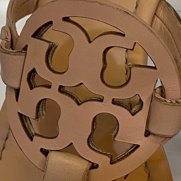 Tory Burch Miller Leather Logo Thong Sandal Nude Tan Classic Slip-On 11M - Picture 6 of 16